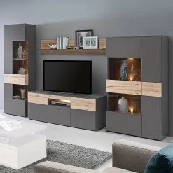 Loftscape Wohnwand Corey (4-teilig) - Inkl. Beleuchtung - Eiche Dekor / Grau