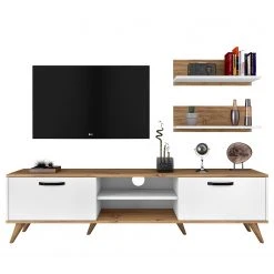 Wohnkombination Rangun I (3-teilig) - Eiche Dekor / Weiß -Wohnzimmermöbel boutique en ligne 1000314888 211214 133833000137 DETAILS P000000001000314888