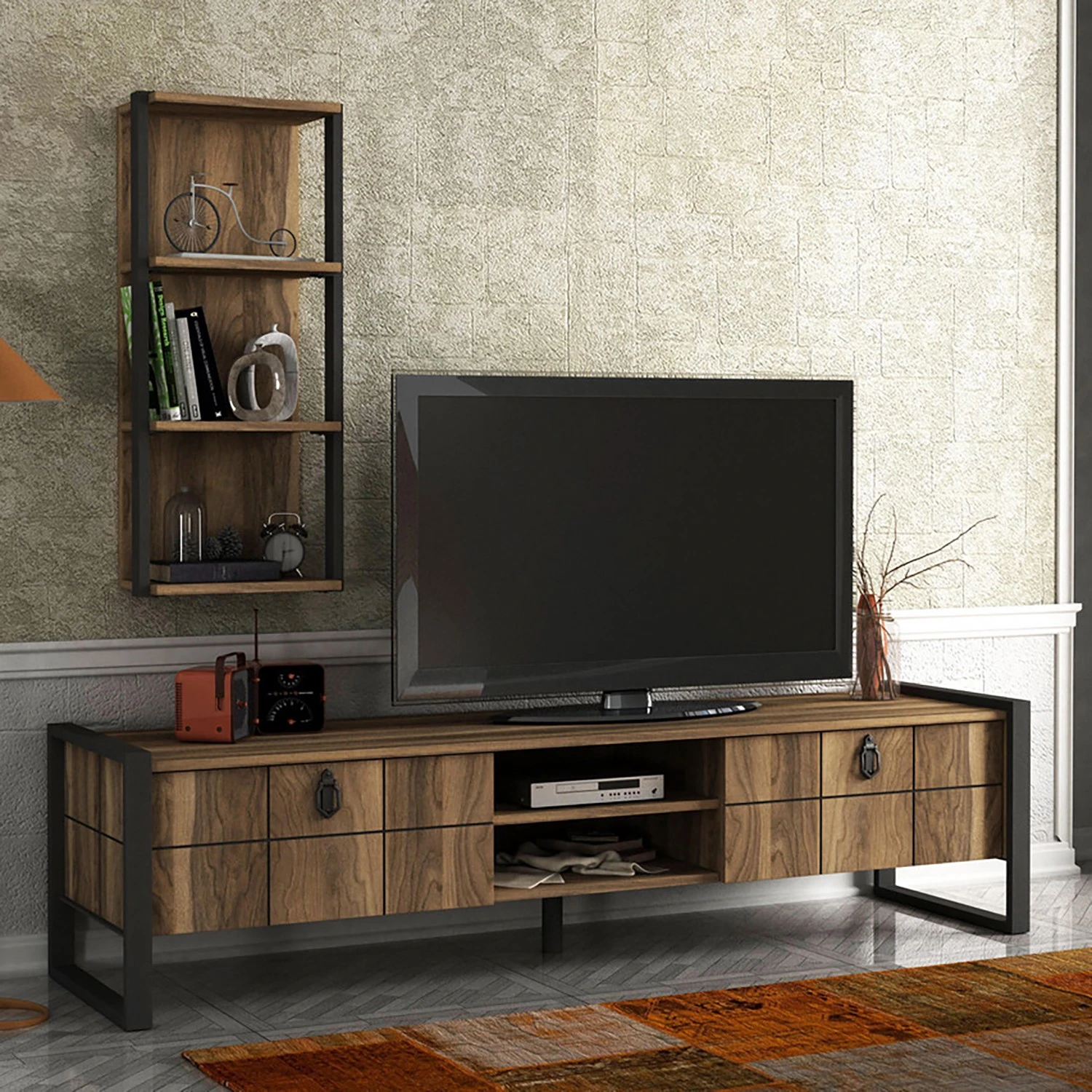 Red Living Wohnkombination Lando (2-teilig) - Walnuss Dekor / Grau 1 Red Living Wohnkombination Lando (2-teilig) - Walnuss Dekor / Grau