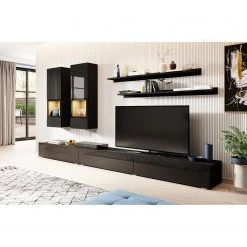 Loftscape Wohnwand Adschman (6-teilig) - Hochglanz Schwarz / Matt Schwarz