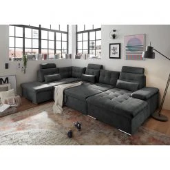 Fredriks Wohnlandschaft Puntiro III - Microfaser Salvo: Anthrazit - Longchair davorstehend rechts / Ottomane links - Mit Schlaffunktion -Wohnzimmermöbel boutique en ligne 1000315701 220728 021 MOOD DETAILS P000000001000315701 mood