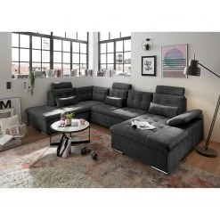 Fredriks Wohnlandschaft Puntiro III - Microfaser Salvo: Anthrazit - Longchair davorstehend rechts / Ottomane links - Mit Schlaffunktion -Wohnzimmermöbel boutique en ligne 1000315701 220728 022 MOOD DETAILS P000000001000315701 mood