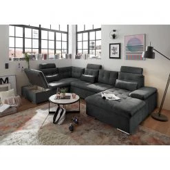 Fredriks Wohnlandschaft Puntiro III - Microfaser Salvo: Anthrazit - Longchair davorstehend rechts / Ottomane links - Mit Schlaffunktion -Wohnzimmermöbel boutique en ligne 1000315701 220728 023 MOOD DETAILS P000000001000315701 mood