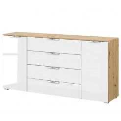 Sideboard SKØP x4+2 - Hochglanz Weiß / Eiche Artisan Dekor - Chrom