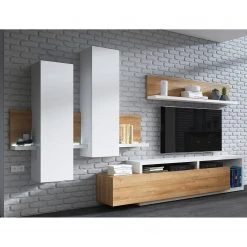 Loftscape Wohnwand Littor (3-teilig) - inkl. Beleuchtung - Weiß / Eiche Grandson Dekor