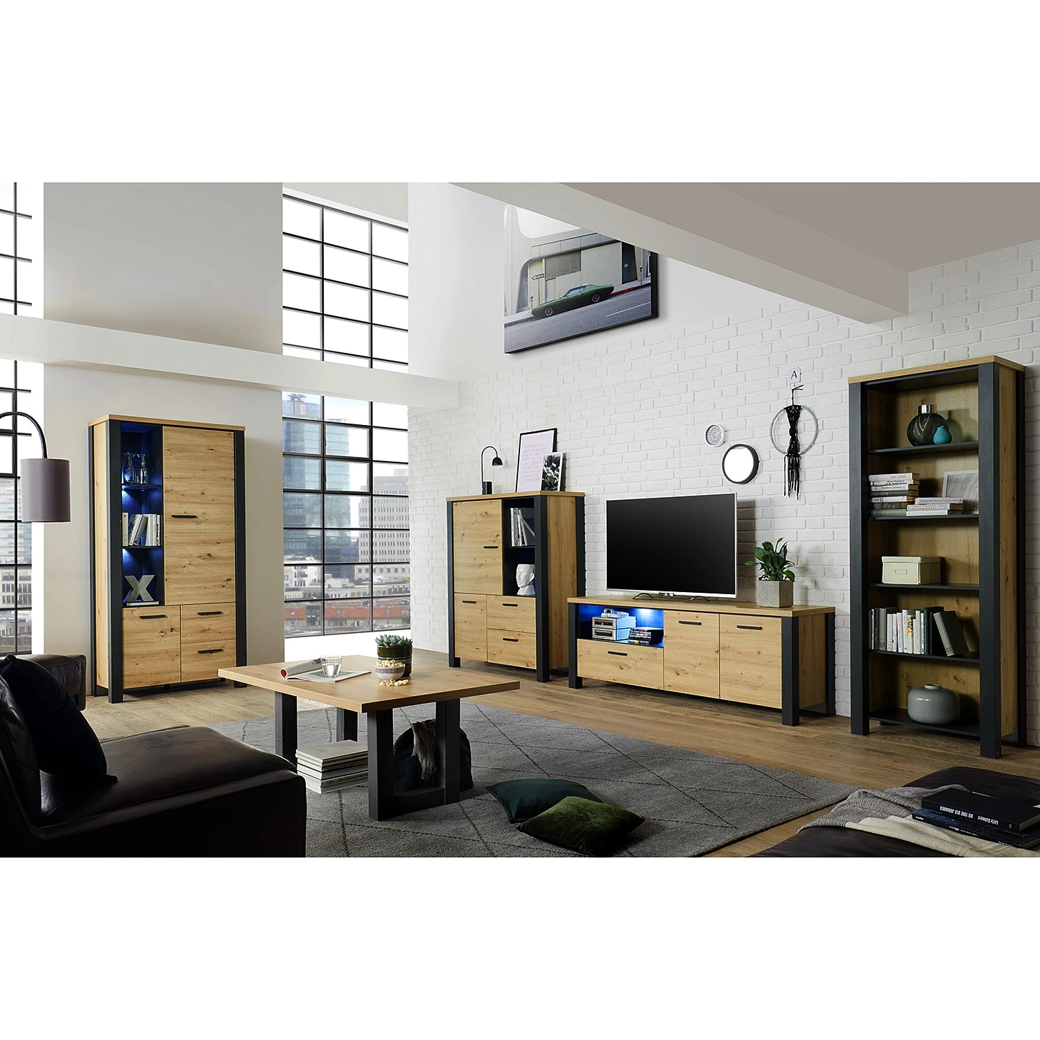 Red Living Regal Zagora - Asteiche Dekor / Schwarz 2 Red Living Regal Zagora - Asteiche Dekor / Schwarz – Bild 2