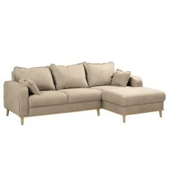Norrwood Ecksofa Nante - Microfaser Enza: Creme - Ottomane davorstehend rechts