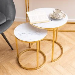 Fredriks Beistelltisch Katori II (2er-Set) - Glas / Metall - Marmor Weiß Dekor / Gold -Wohnzimmermöbel boutique en ligne 1000330559 220208 14494500021 MOOD DETAILS P000000001000330559 mood