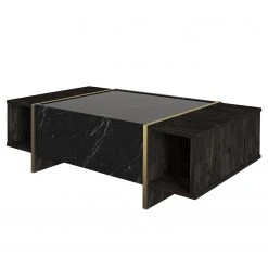 Loftscape Couchtisch Vidal - Marmor Schwarz Dekor / Walnuss Dekor / Gold