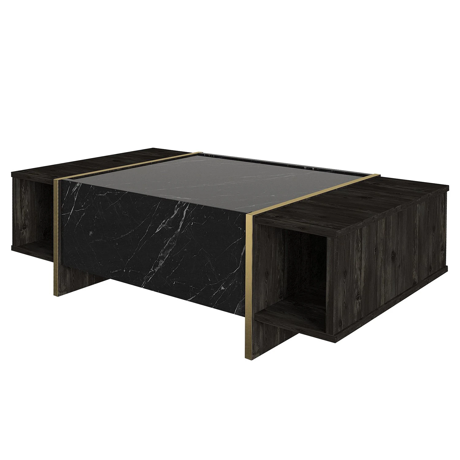 Loftscape Couchtisch Vidal - Marmor Schwarz Dekor / Walnuss Dekor / Gold 1 Loftscape Couchtisch Vidal - Marmor Schwarz Dekor / Walnuss Dekor / Gold