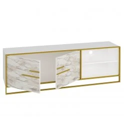 Loftscape TV-Lowboard Pisek - Metall - Marmor Weiß Dekor / Gold -Wohnzimmermöbel boutique en ligne 1000333652 220302 030 DETAILS P000000001000333652