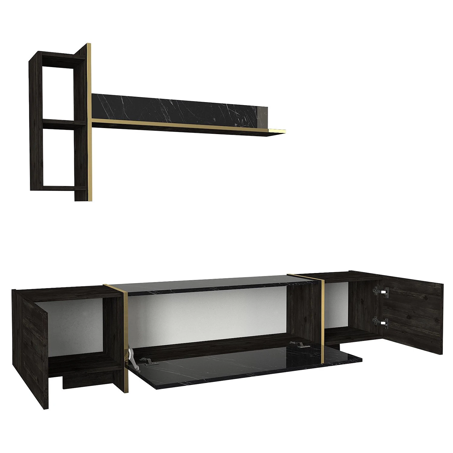 Loftscape Wohnkombination Vidal (2-teilig) - Marmor Schwarz Dekor / Walnuss Dekor / Gold 6 Loftscape Wohnkombination Vidal (2-teilig) - Marmor Schwarz Dekor / Walnuss Dekor / Gold – Bild 6