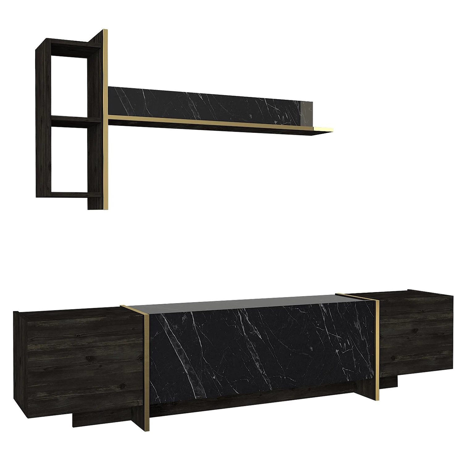 Loftscape Wohnkombination Vidal (2-teilig) - Marmor Schwarz Dekor / Walnuss Dekor / Gold 5 Loftscape Wohnkombination Vidal (2-teilig) - Marmor Schwarz Dekor / Walnuss Dekor / Gold – Bild 5