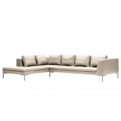 Studio Copenhagen Ecksofa Madison I - Echtleder Neka: Hellgrau - Breite: 319 cm - Ottomane davorstehend links
