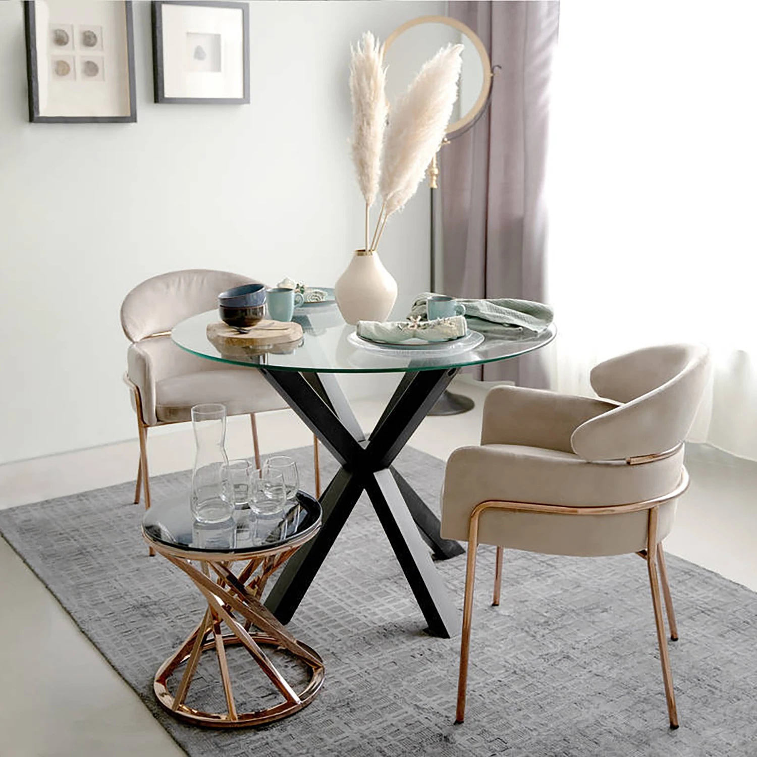 INSTYLE by Kayoom Armlehnenstuhl Elva - Taupe / Gold 2 INSTYLE by Kayoom Armlehnenstuhl Elva - Taupe / Gold – Bild 2