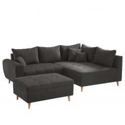 Mørteens Ecksofa Capstone - Samt Rosor: Basalt - Ottomane davorstehend rechts - Mit Hocker