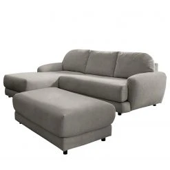 Loftscape Ecksofa Tandil - Webstoff Dolly: Dunkelgrau - Longchair davorstehend links - Mit Hocker