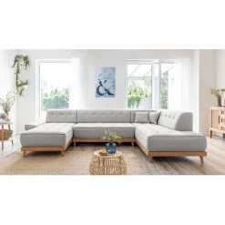 Norrwood Wohnlandschaft Surribas - Webstoff Lark: Hellgrau - Longchair davorstehend links / Ottomane rechts -Wohnzimmermöbel boutique en ligne 1000336922 220401 060 DETAILS P000000001000336922