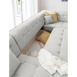 Norrwood Wohnlandschaft Surribas - Webstoff Lark: Hellgrau - Longchair davorstehend links / Ottomane rechts -Wohnzimmermöbel boutique en ligne 1000336922 220401 080 DETAILS P000000001000336922