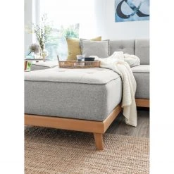 Norrwood Wohnlandschaft Surribas - Webstoff Lark: Hellgrau - Longchair davorstehend links / Ottomane rechts -Wohnzimmermöbel boutique en ligne 1000336922 220401 090 DETAILS P000000001000336922