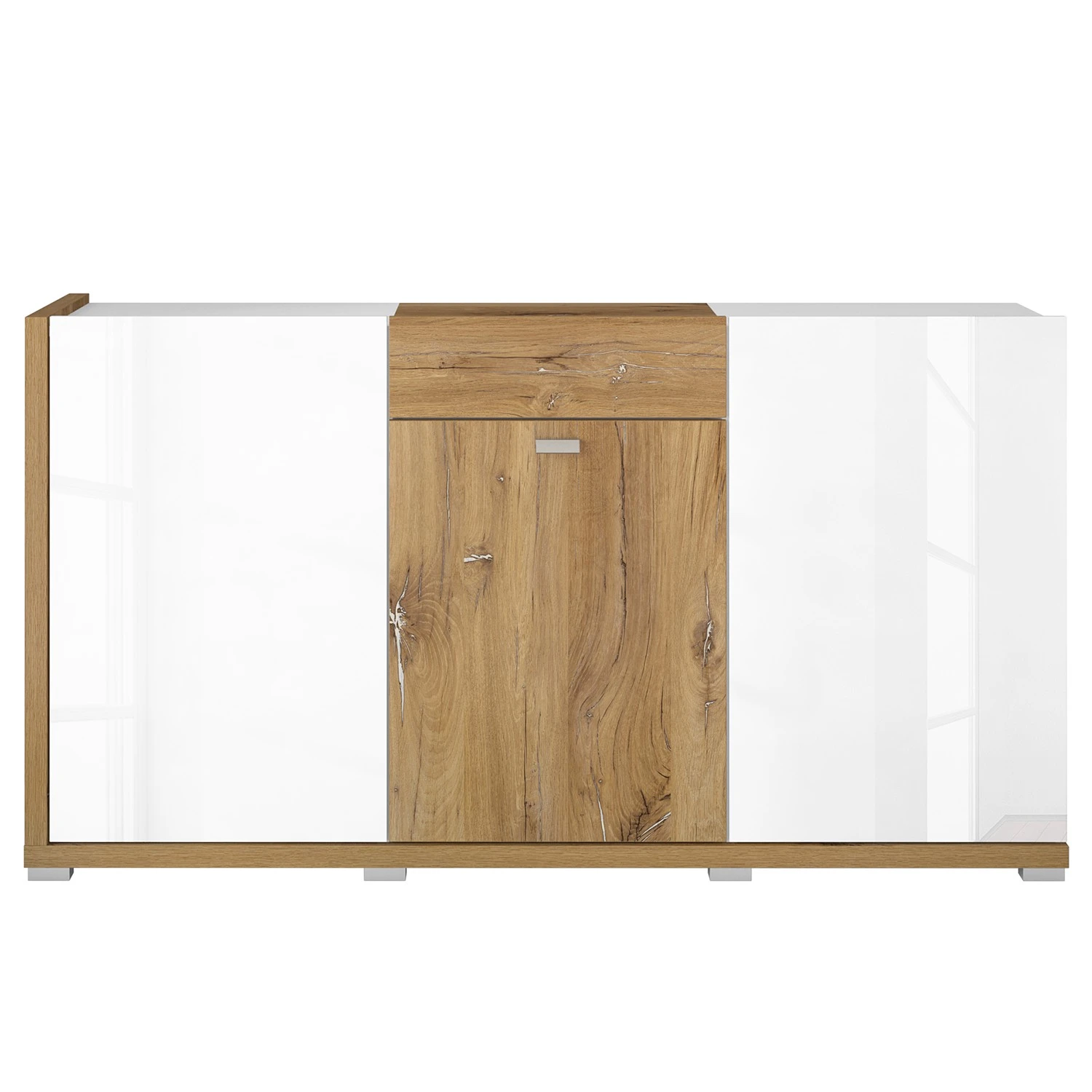 Loftscape Sideboard Lahntal - Hochglanz Weiß / Risseiche Dekor 4 Loftscape Sideboard Lahntal - Hochglanz Weiß / Risseiche Dekor – Bild 4