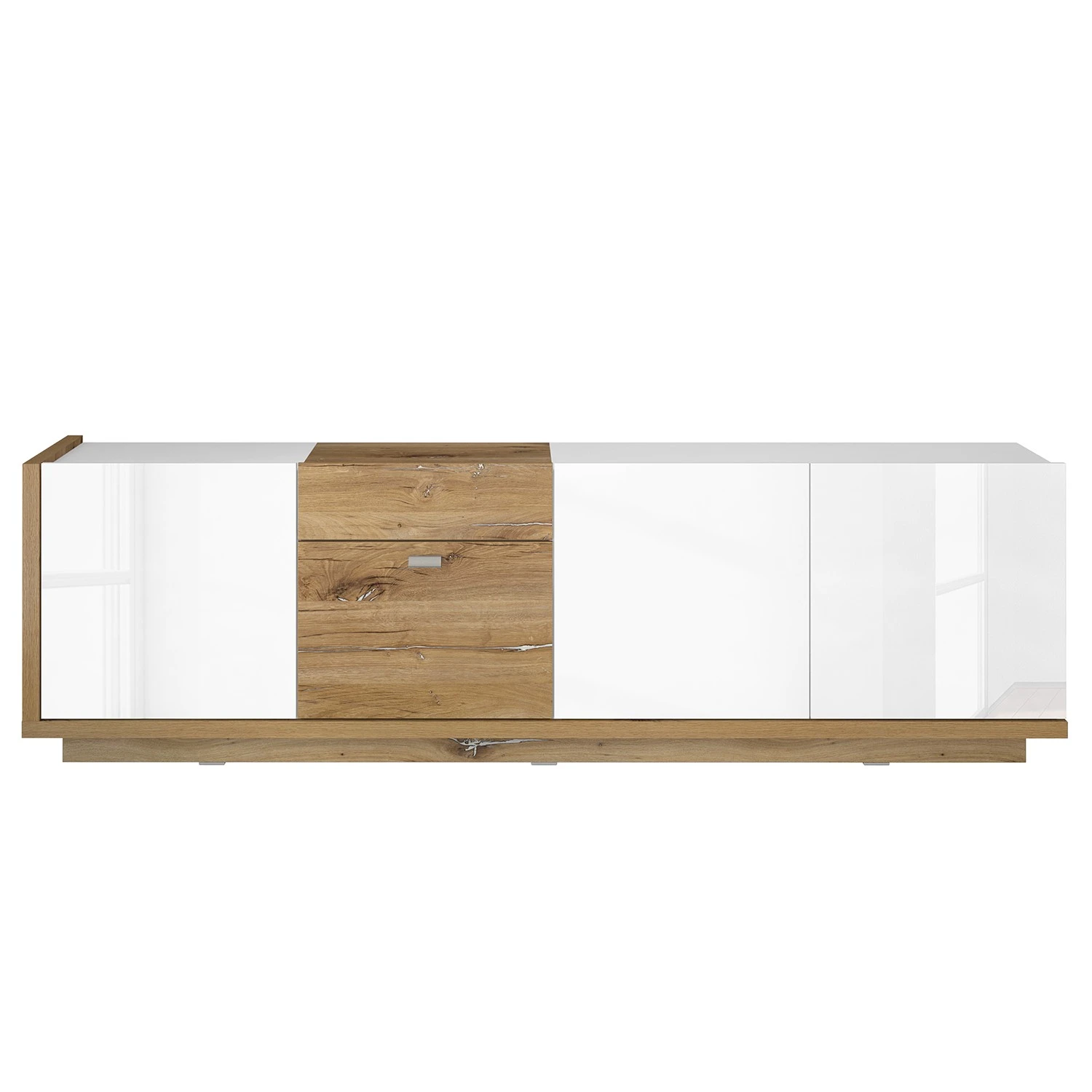 Loftscape TV-Lowboard Lahntal II - Hochglanz Weiß / Risseiche Dekor 4 Loftscape TV-Lowboard Lahntal II - Hochglanz Weiß / Risseiche Dekor – Bild 4