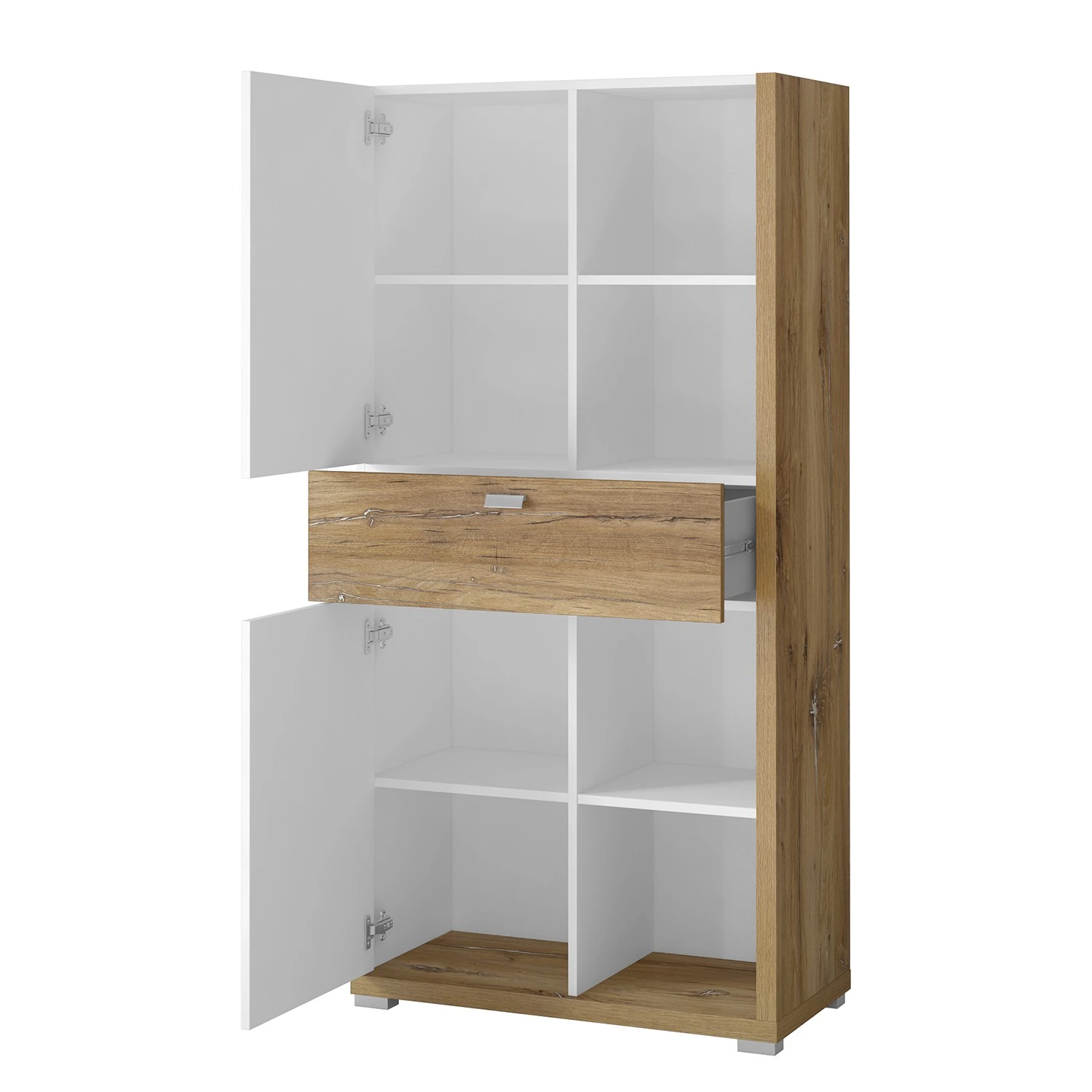 Loftscape Highboard Lahntal - Hochglanz Weiß / Risseiche Dekor 2 Loftscape Highboard Lahntal - Hochglanz Weiß / Risseiche Dekor – Bild 2