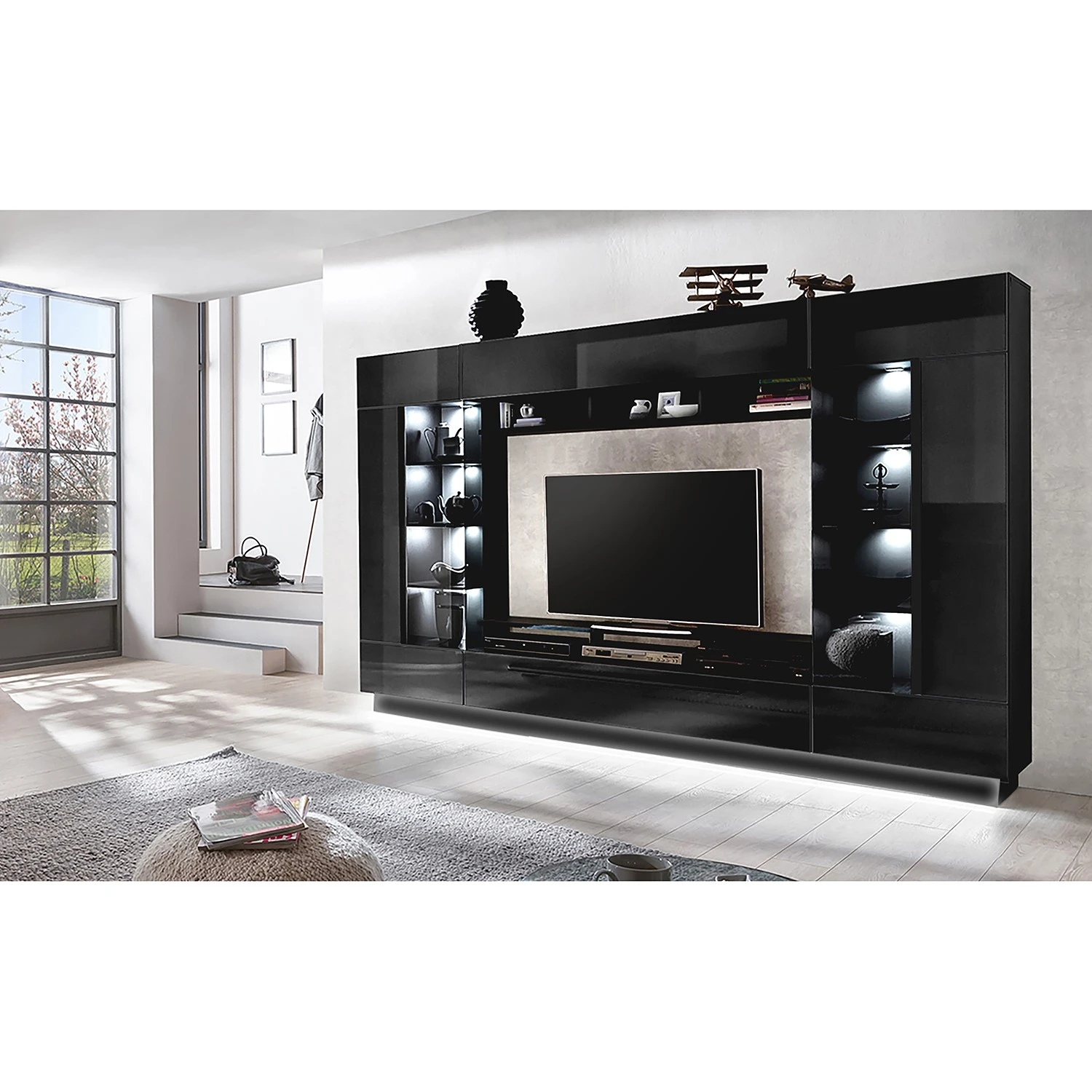 Fredriks TV-Wand Bylas (4-teilig) - Hochglanz Schwarz 2 Fredriks TV-Wand Bylas (4-teilig) - Hochglanz Schwarz – Bild 2