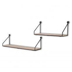 Loftscape Wandregal Chevron Love (2er-Set) - Metall - Schwarz / Eiche Dekor