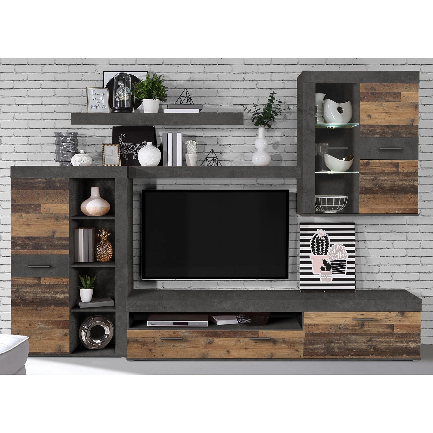 Loftscape Wohnwand Sacaton - Altholz Dekor / Beton Dekor 1 Loftscape Wohnwand Sacaton - Altholz Dekor / Beton Dekor