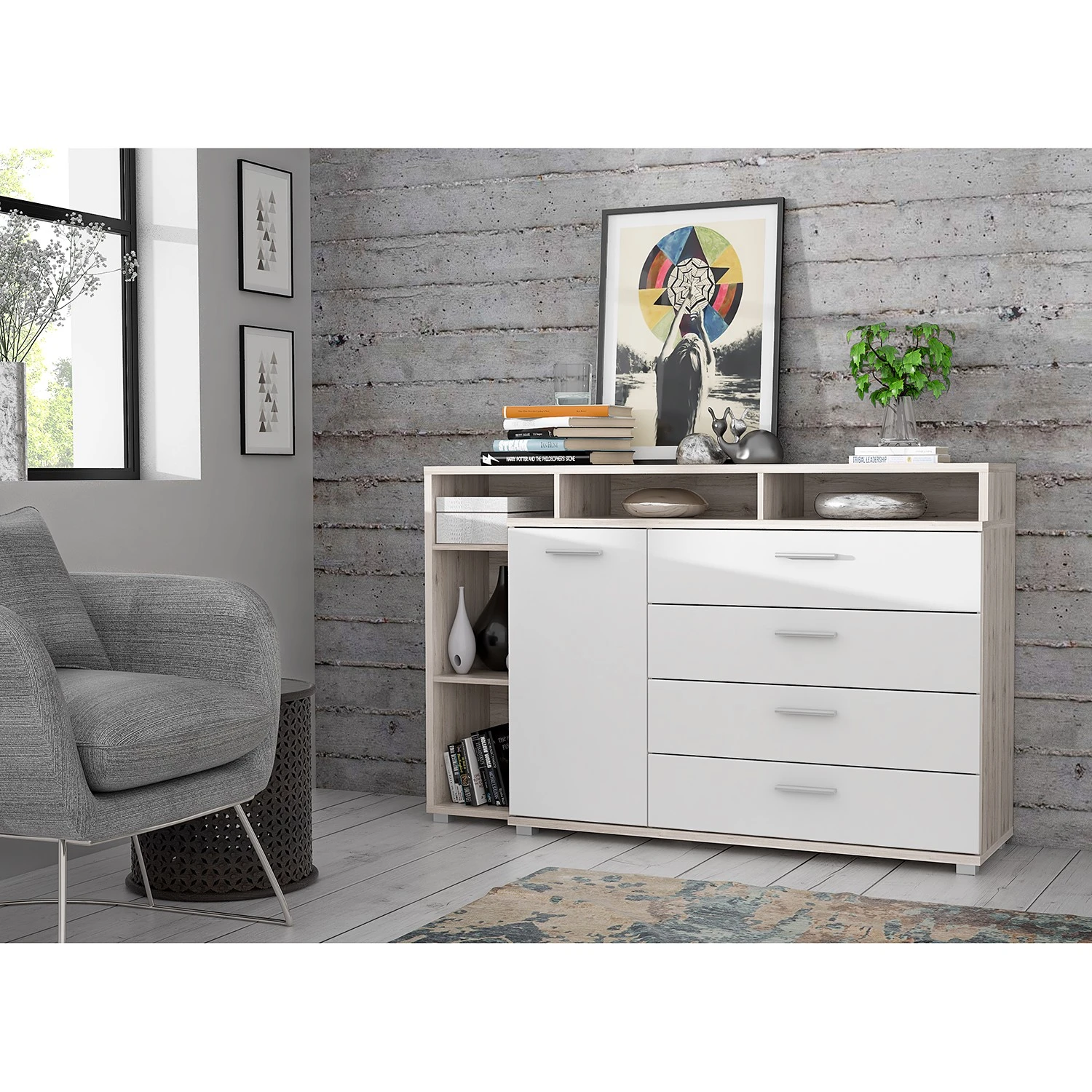 Loftscape Sideboard Piemont III - Weiß / Sandeiche Dekor 2 Loftscape Sideboard Piemont III - Weiß / Sandeiche Dekor – Bild 2