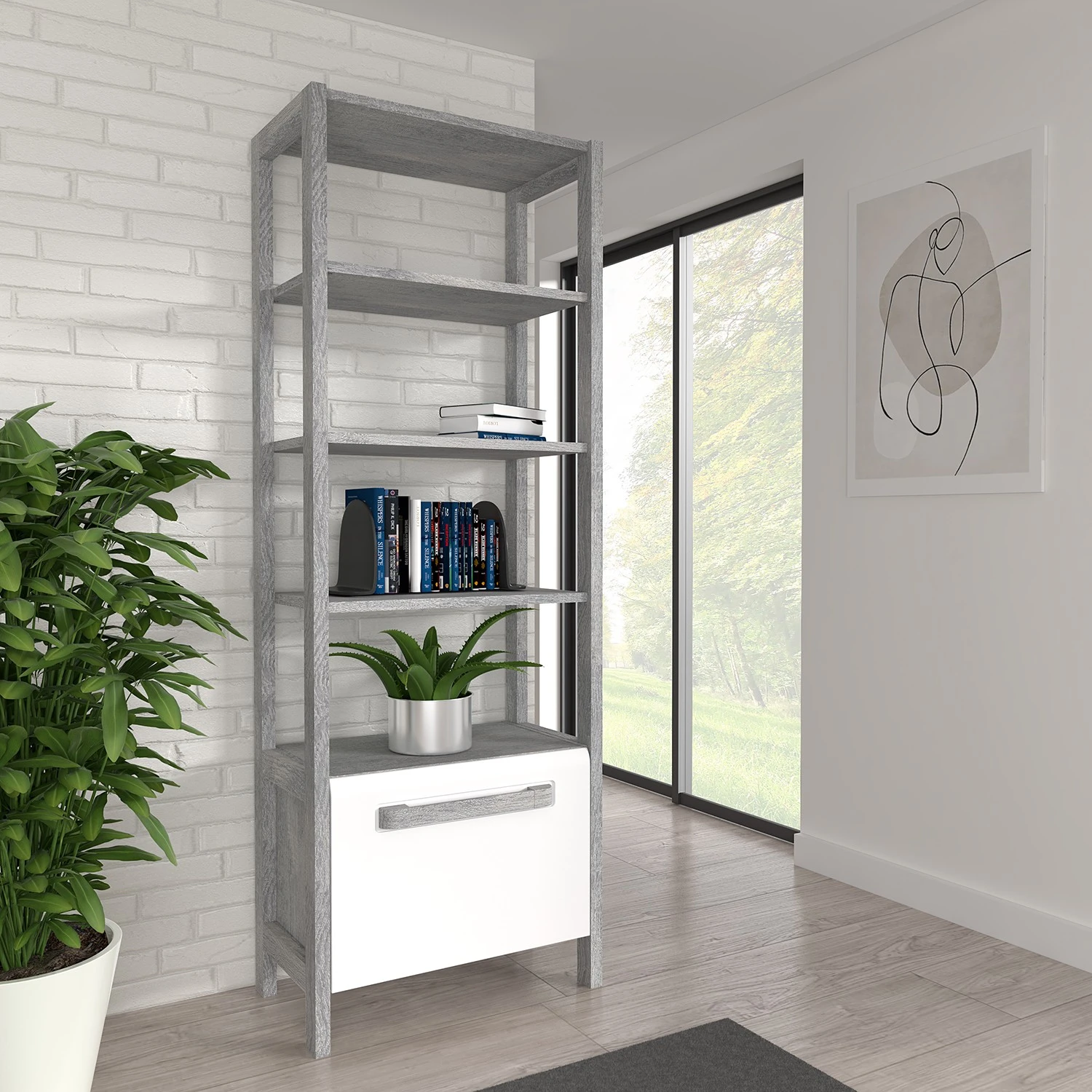 Loftscape Regal Toscana - Hochglanz Weiß / Eiche Grau Dekor 2 Loftscape Regal Toscana - Hochglanz Weiß / Eiche Grau Dekor – Bild 2