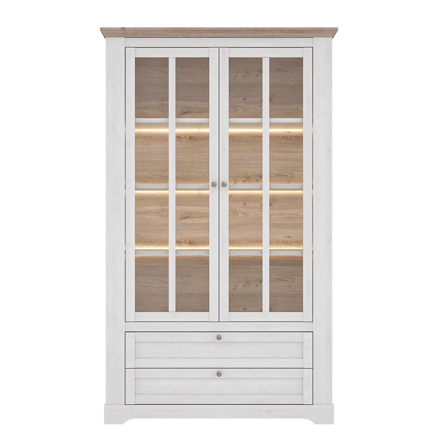 Ridgevalley Vitrinenschrank Sandvik - Inkl. Beleuchtung - Eiche Weiß Dekor / Eiche Nelson Dekor 3 Ridgevalley Vitrinenschrank Sandvik - Inkl. Beleuchtung - Eiche Weiß Dekor / Eiche Nelson Dekor – Bild 3