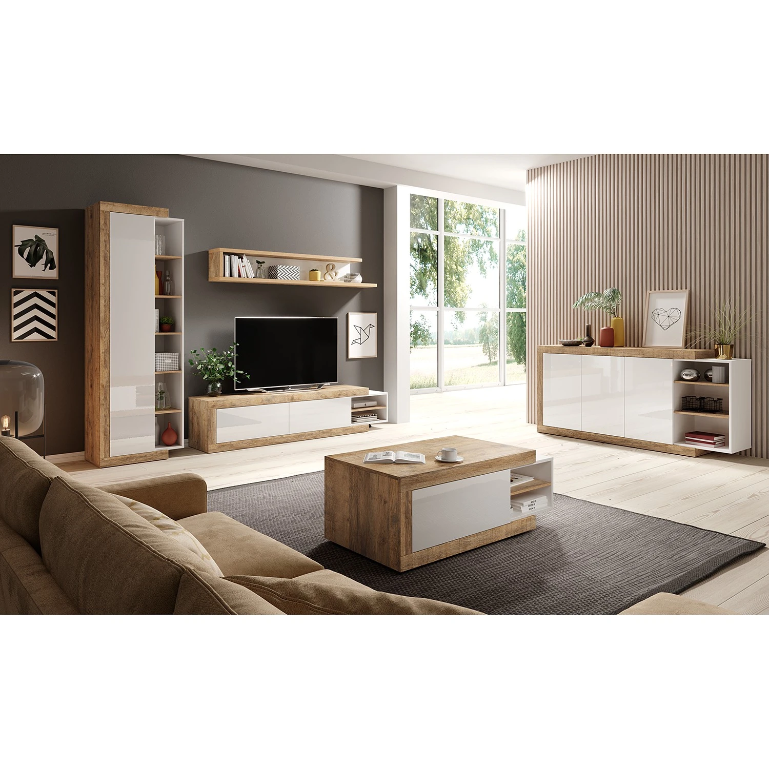 Loftscape Couchtisch Shipley - Hochglanz Weiß / Eiche Dekor 2 Loftscape Couchtisch Shipley - Hochglanz Weiß / Eiche Dekor – Bild 2