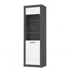 Loftscape Standvitrine Vetras - Hochglanz Weiß / Beton Dekor