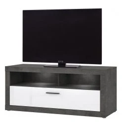 Loftscape TV-Lowboard Vetras I - Hochglanz Weiß / Beton Dekor