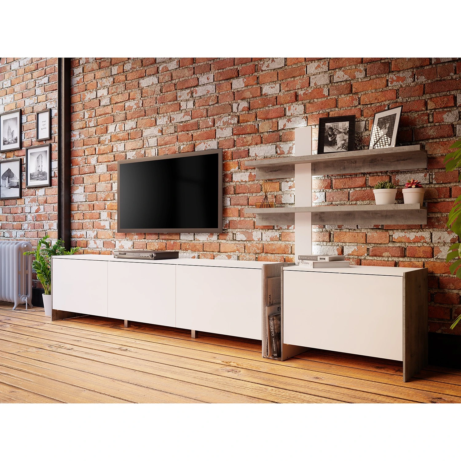 Loftscape Wohnwand Urban II (3-teilig) - Inkl. Beleuchtung - Weiß / Eiche Grau Dekor 1 Loftscape Wohnwand Urban II (3-teilig) - Inkl. Beleuchtung - Weiß / Eiche Grau Dekor