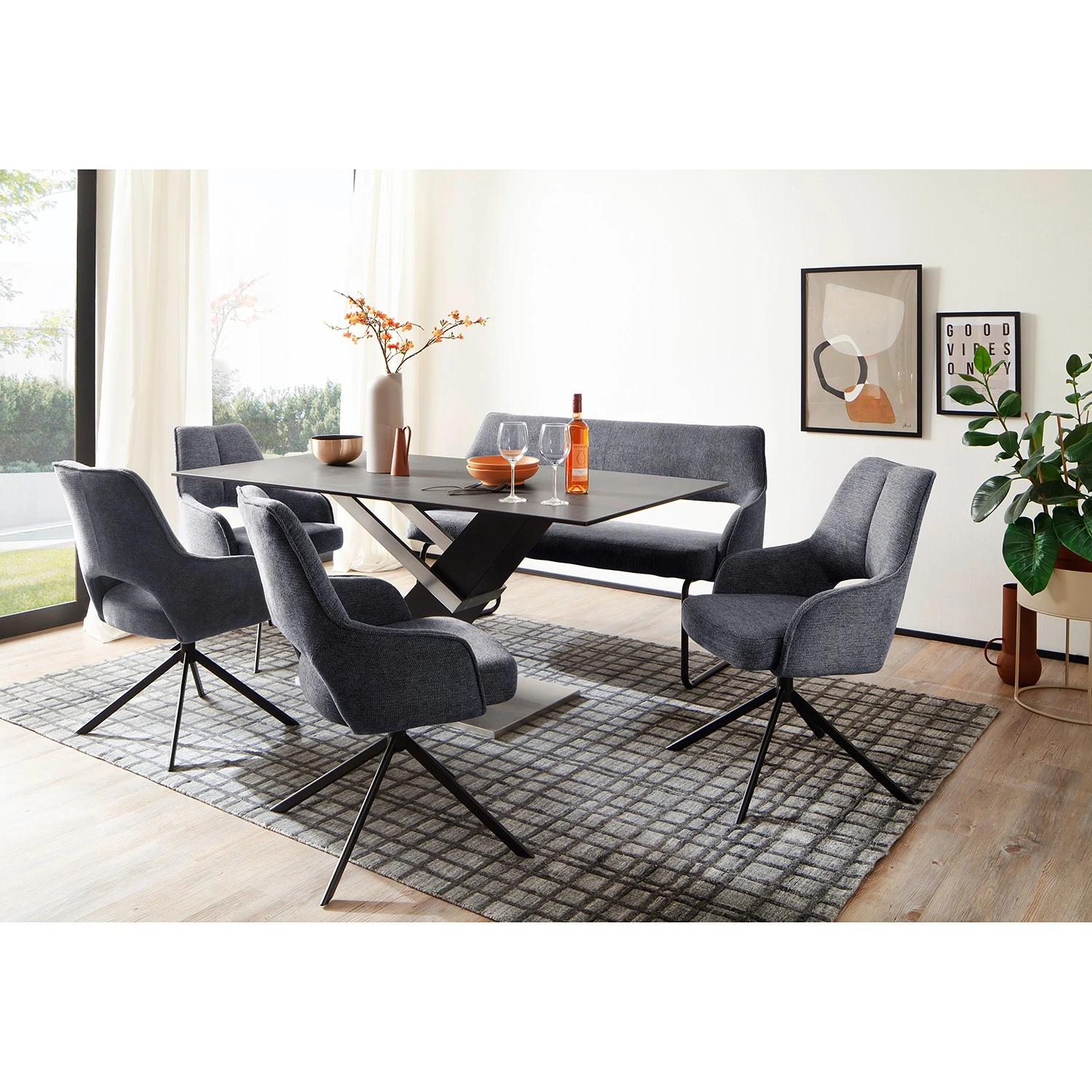 Loftscape Esstisch Tilst - Keramik & Glas / Edelstahl - Anthrazit / Silber & Schwarz 2 Loftscape Esstisch Tilst - Keramik & Glas / Edelstahl - Anthrazit / Silber & Schwarz – Bild 2