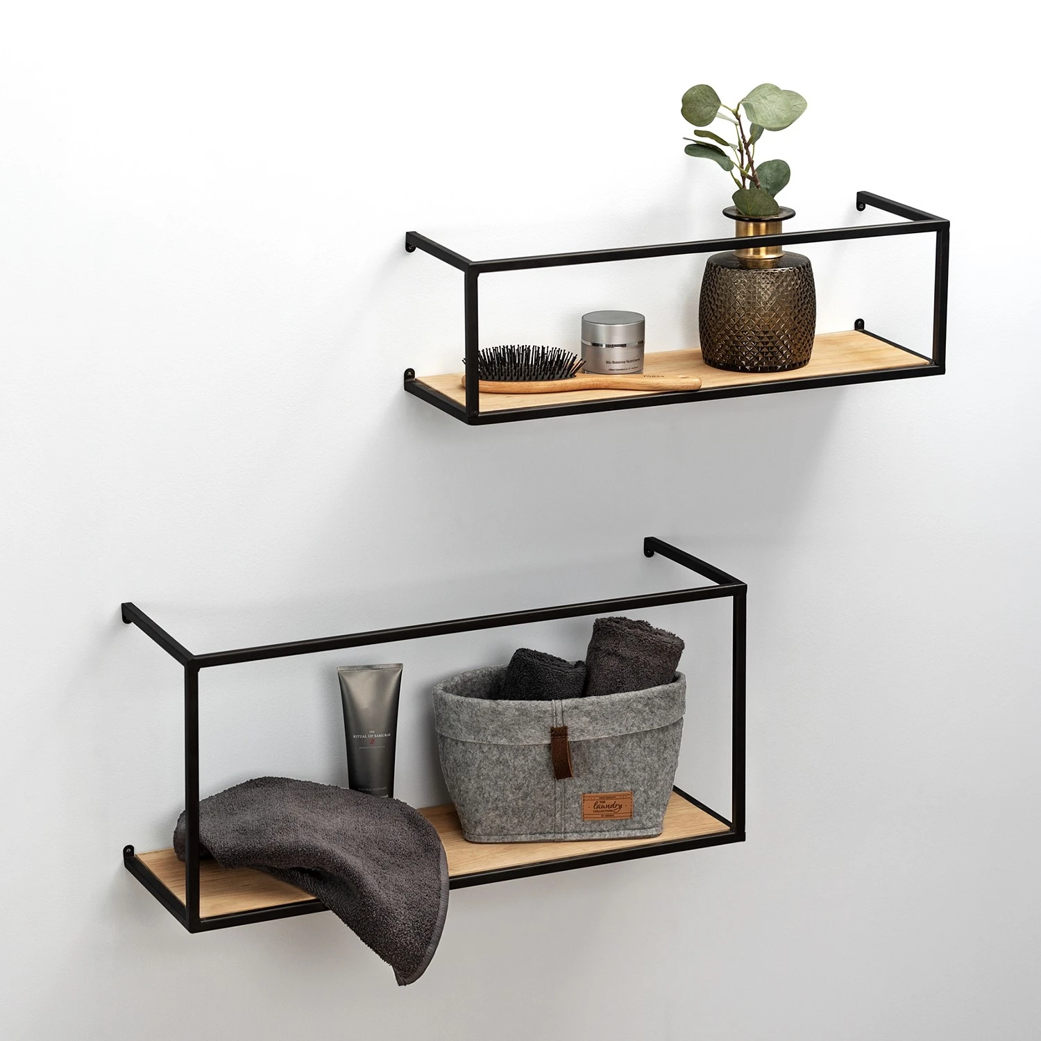 WENKO Wandregal Geo (2-teilig) - Bambus massiv / Metall - Bambus / Schwarz 2 WENKO Wandregal Geo (2-teilig) - Bambus massiv / Metall - Bambus / Schwarz – Bild 2