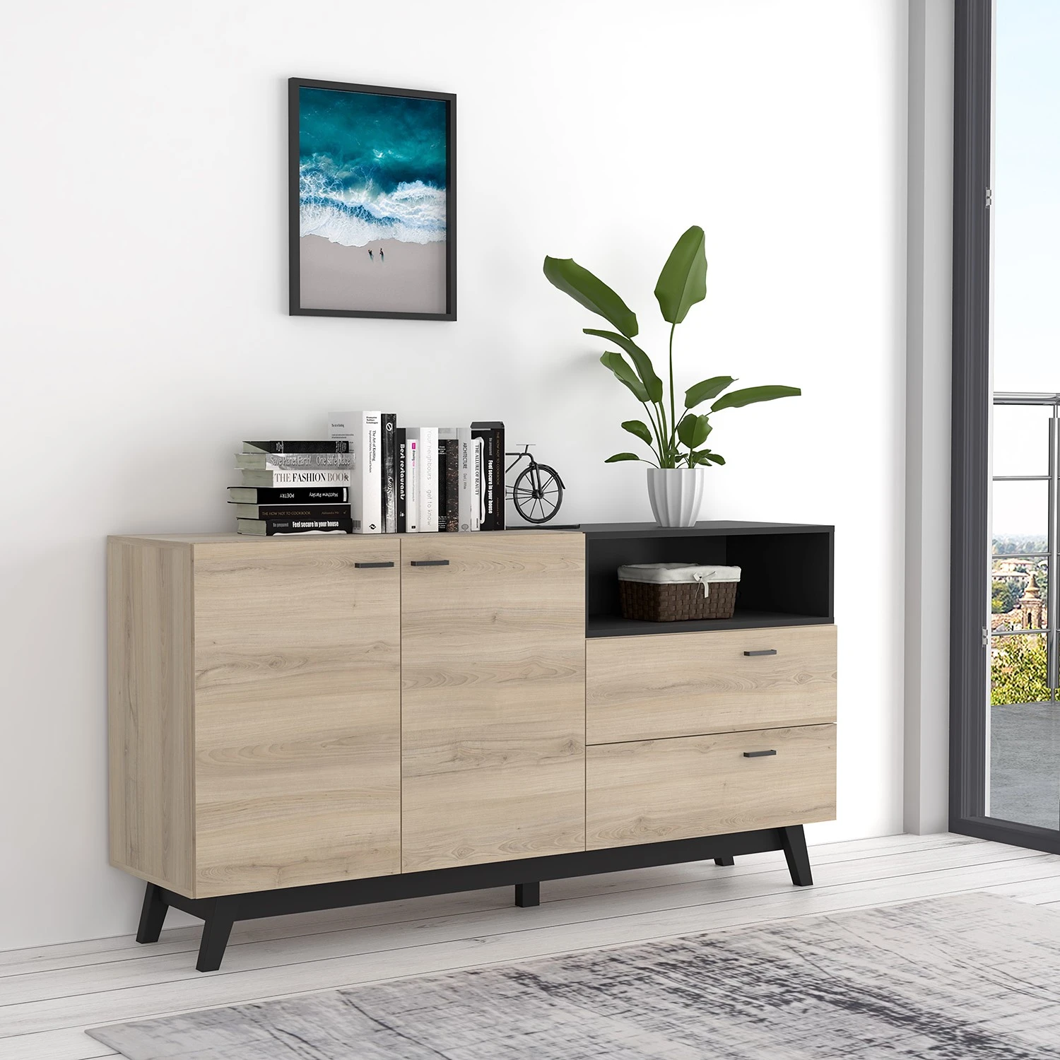 Loftscape Sideboard Pesaro I - Eiche Artisan Dekor / Schwarz 2 Loftscape Sideboard Pesaro I - Eiche Artisan Dekor / Schwarz – Bild 2