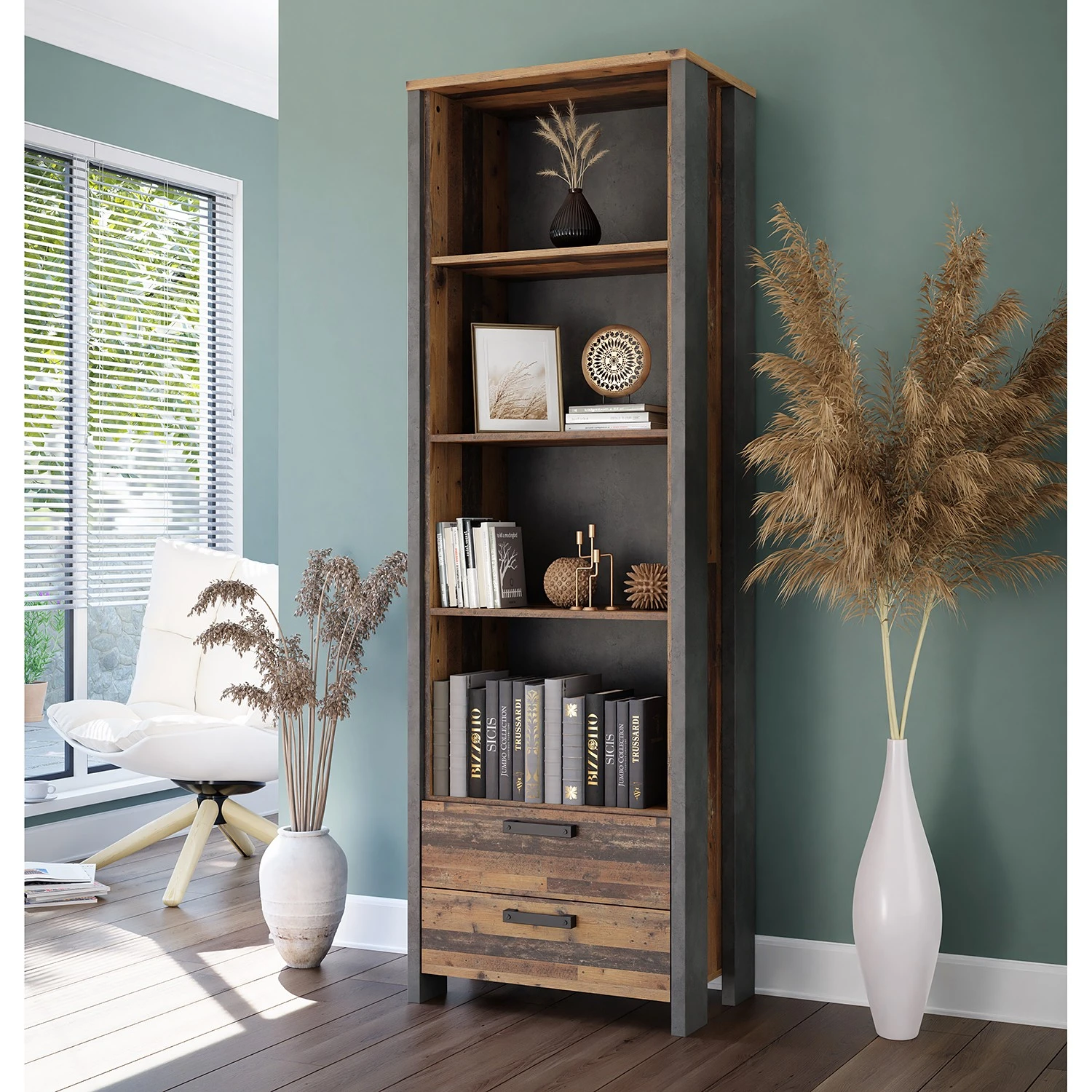 Fredriks Büroregal Clifford II - Altholz Dekor / Dunkelgrau 2 Fredriks Büroregal Clifford II - Altholz Dekor / Dunkelgrau – Bild 2