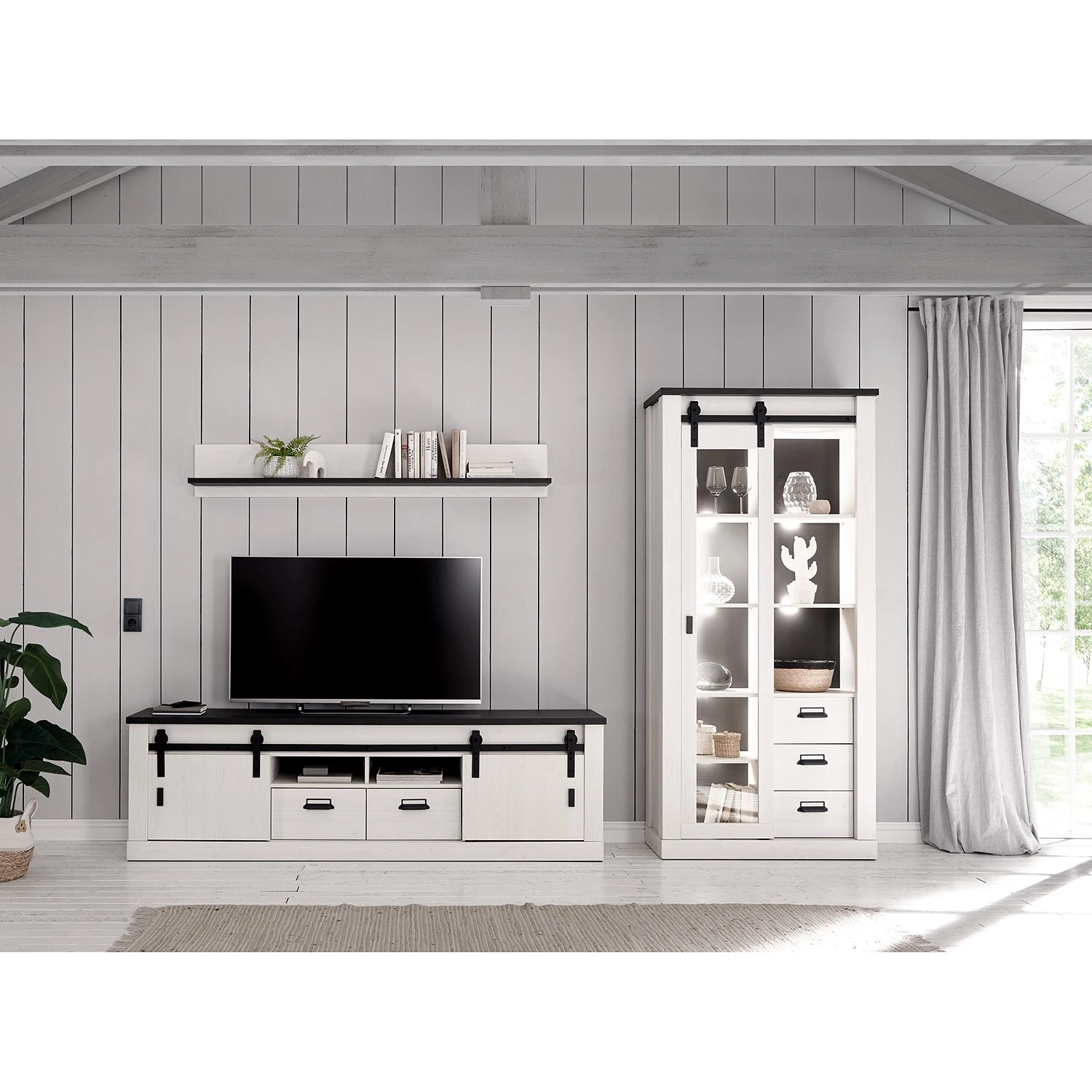 Ridgevalley Vitrinenschrank Shutter - Pinie Weiß Dekor 4 Ridgevalley Vitrinenschrank Shutter - Pinie Weiß Dekor – Bild 4