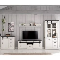 Ridgevalley Wohnwand Shutter IV (4-teilig) - Pinie Weiß Dekor