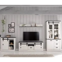 Ridgevalley Wohnwand Shutter III (4-teilig) - Pinie Weiß Dekor