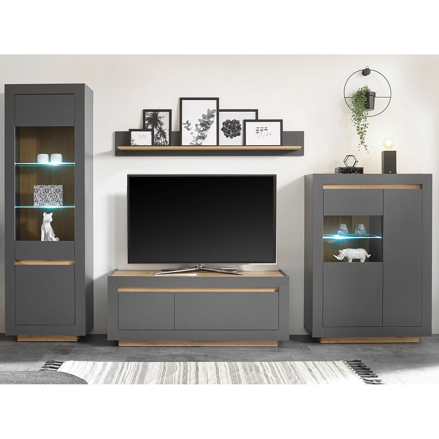 Loftscape Wohnwand Accra I (4-teilig) - Anthrazit / Eiche Dekor 1 Loftscape Wohnwand Accra I (4-teilig) - Anthrazit / Eiche Dekor