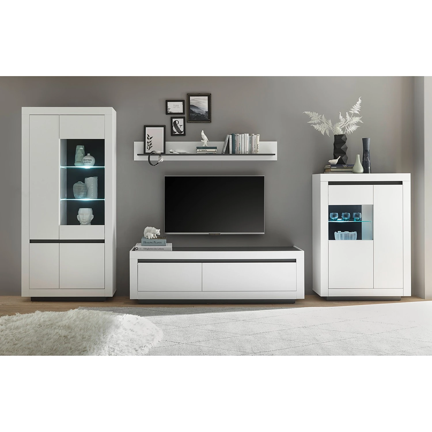 Loftscape Wohnwand Accra II (4-teilig) - Weiß / Anthrazit 1 Loftscape Wohnwand Accra II (4-teilig) - Weiß / Anthrazit