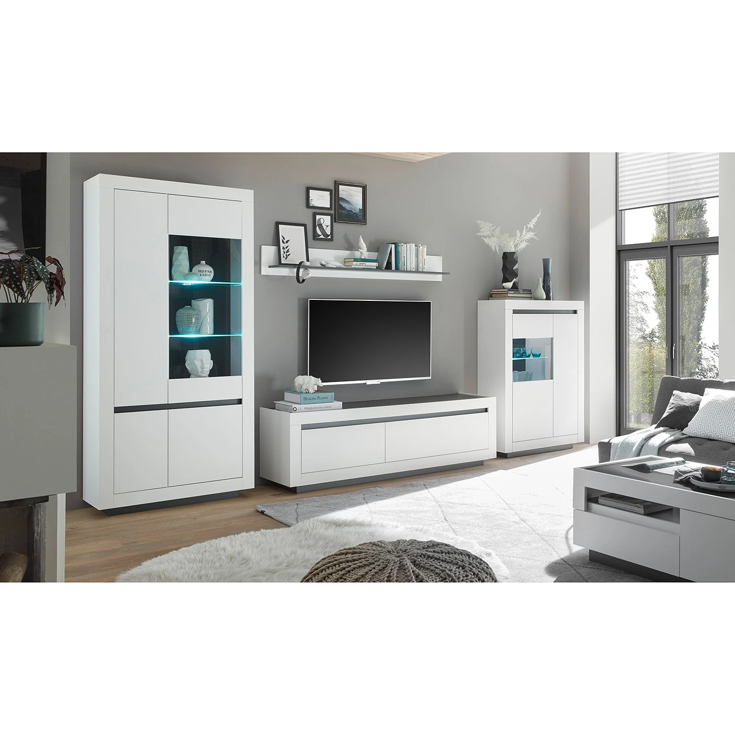 Loftscape Wohnwand Accra II (4-teilig) - Weiß / Anthrazit 2 Loftscape Wohnwand Accra II (4-teilig) - Weiß / Anthrazit – Bild 2