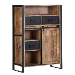 Red Living Highboard Toleos - Mango sägerau massiv / Eisen - Mangoholz / Schwarz