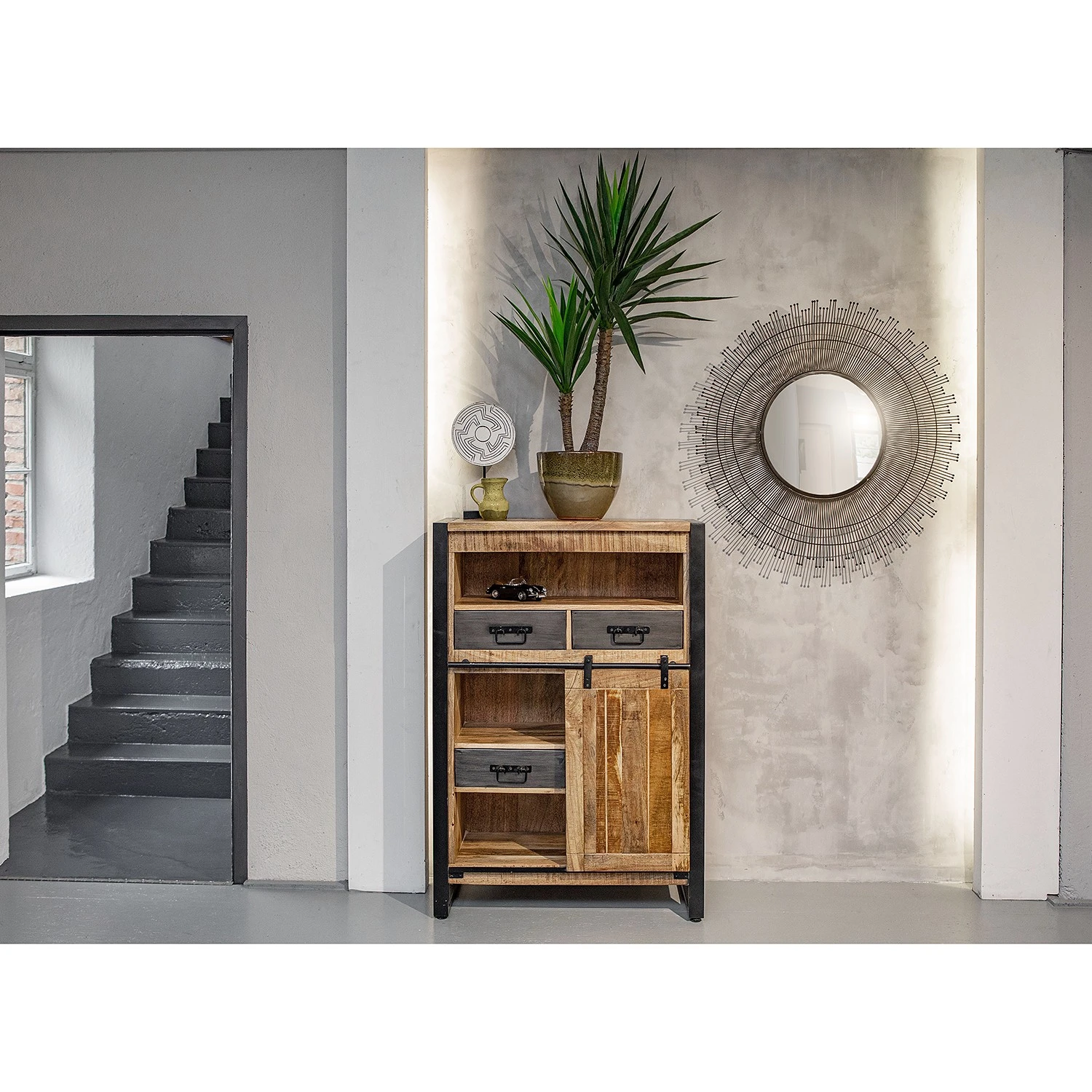 Red Living Highboard Toleos - Mango sägerau massiv / Eisen - Mangoholz / Schwarz 2 Red Living Highboard Toleos - Mango sägerau massiv / Eisen - Mangoholz / Schwarz – Bild 2