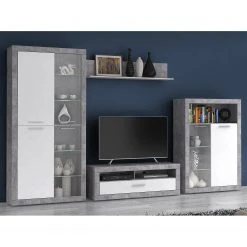 Loftscape Wohnwand Solidus Par (4-teilig) - Weiß / Beton Dekor